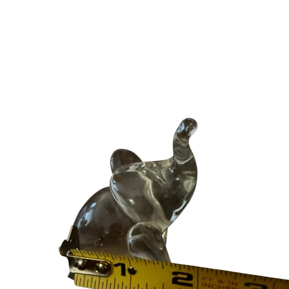 Clear Glass Elephant Figurine 3.5” Hand Blown Art Glass Trunk Up Good Luck Decor - Picture 9 of 9